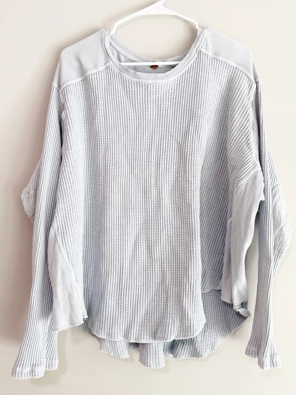 Free people waffle knit oversized thermal baby blue size small